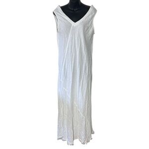 Crown linen designs women’s white sleeveless maxi dress frayed hem capsule